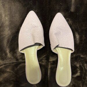 H by Halston Alina Orchid Purple Snake Embossed Leather Slip on Mule Flats